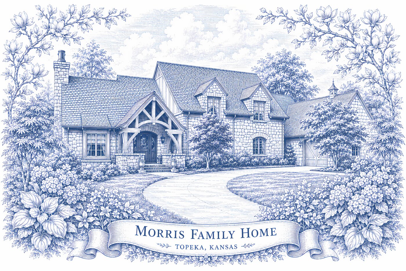 Custom illustrated family home commission