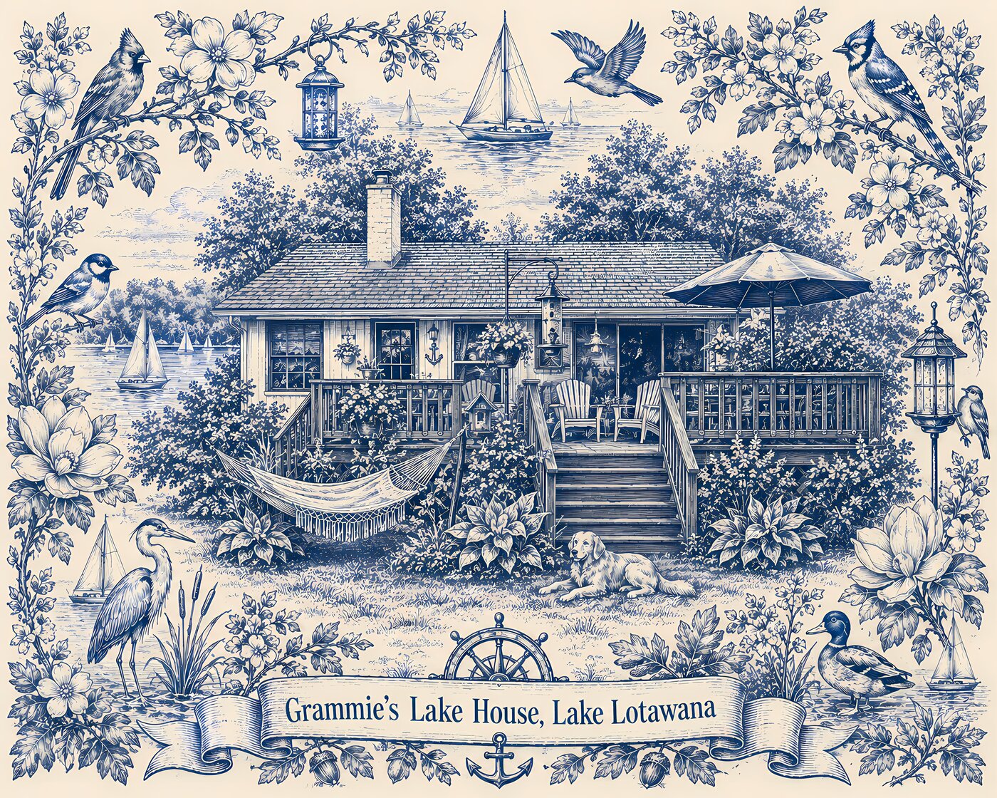 Custom illustrated lake house commission