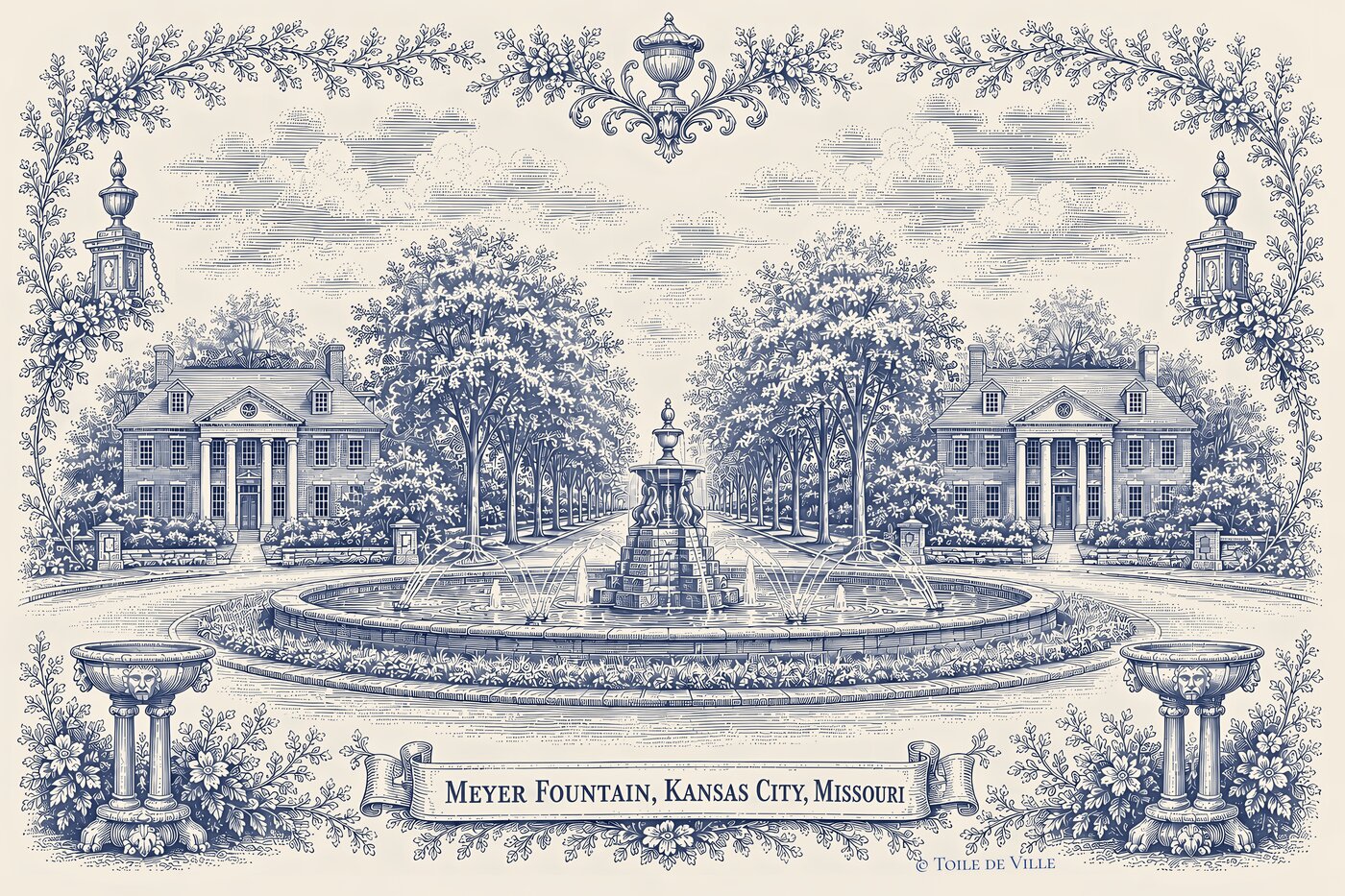Meyer Circle Fountain — Toile de Ville Kansas City Print
