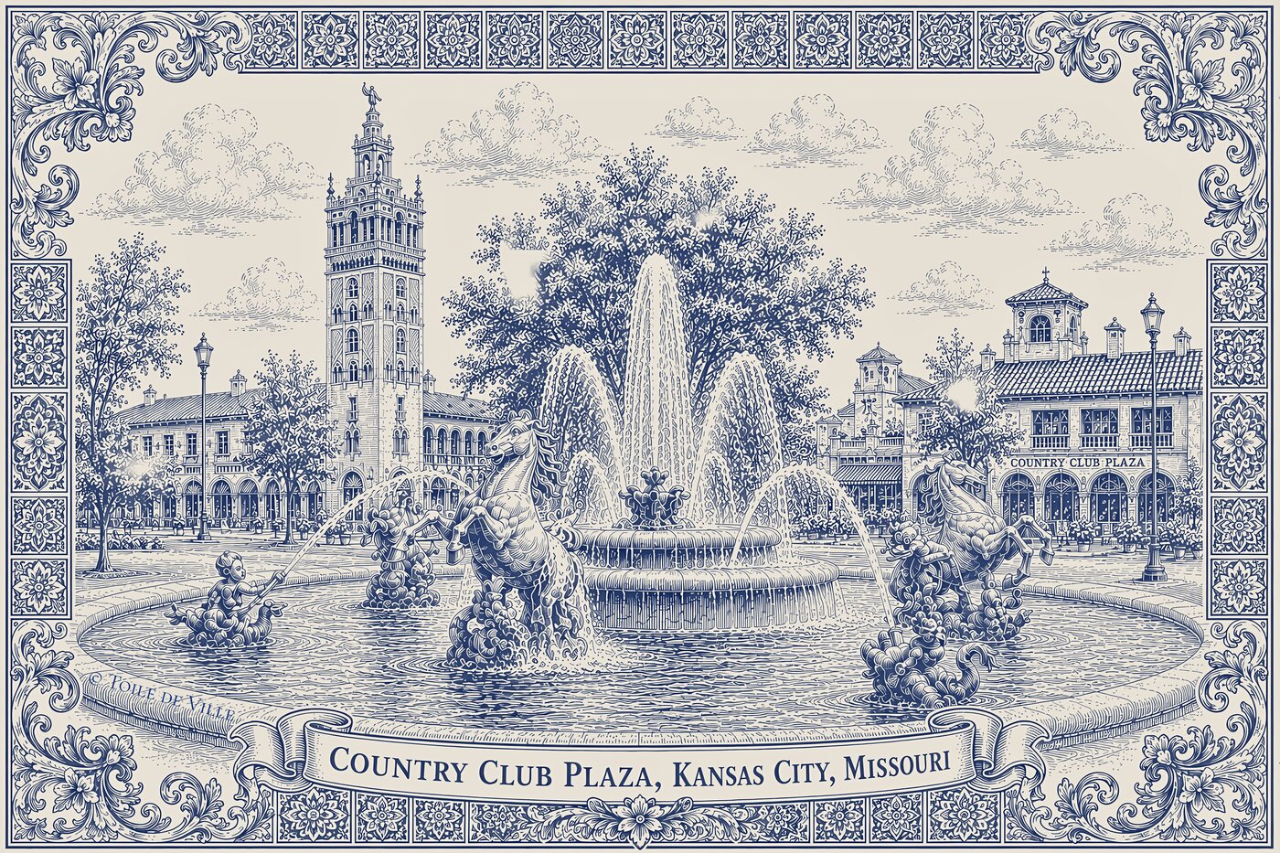 Mill Creek Fountain — Toile de Ville Kansas City Print